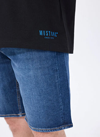Mustang Bisiklet Yaka Baskılı Siyah Erkek T-Shirt M5SM-TST1441