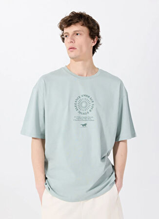 Mustang Bisiklet Yaka Baskılı Yeşil Erkek T-Shirt M5SM-TST1436