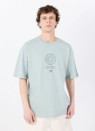 Mustang Bisiklet Yaka Baskılı Yeşil Erkek T-Shirt M5SM-TST1436