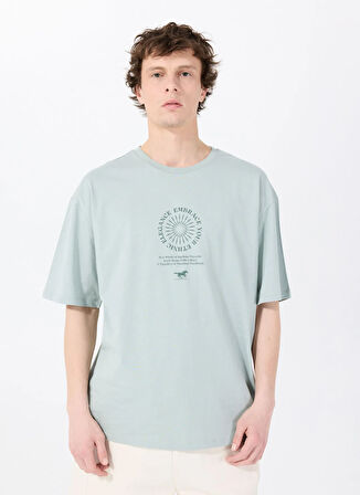 Mustang Bisiklet Yaka Baskılı Yeşil Erkek T-Shirt M5SM-TST1436