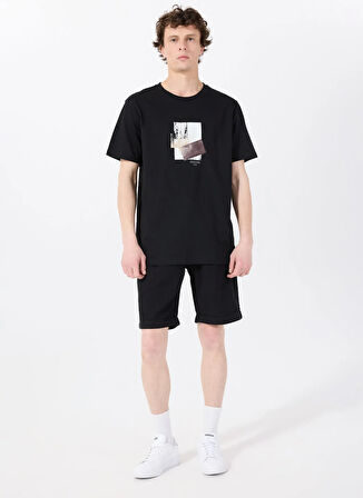 Mustang Bisiklet Yaka Baskılı Siyah Erkek T-Shirt M5SM-TST1298