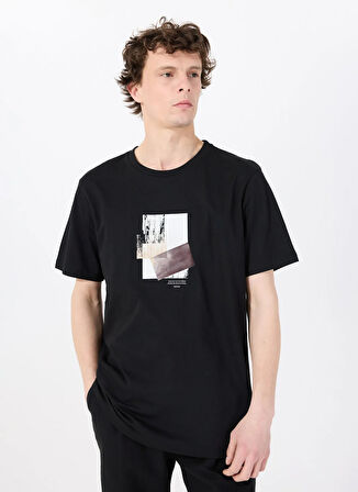 Mustang Bisiklet Yaka Baskılı Siyah Erkek T-Shirt M5SM-TST1298