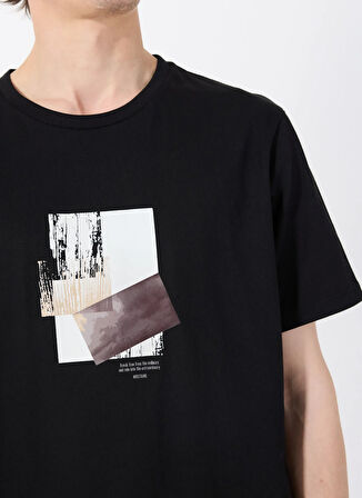 Mustang Bisiklet Yaka Baskılı Siyah Erkek T-Shirt M5SM-TST1298