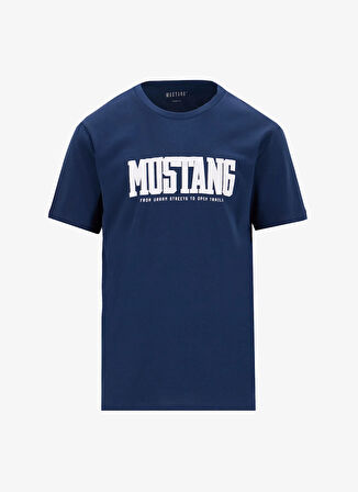 Mustang Bisiklet Yaka Baskılı Lacivert Erkek T-Shirt M5SM-TST1291