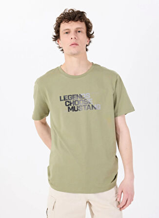 Mustang Bisiklet Yaka Baskılı Haki Erkek T-Shirt M5SM-TST1302