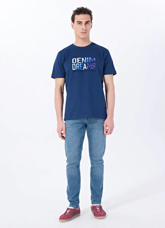 Mustang Bisiklet Yaka Baskılı Lacivert Erkek T-Shirt M5SM-TST1292