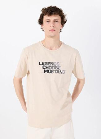 Mustang Bisiklet Yaka Baskılı Bej Erkek T-Shirt M5SM-TST1302