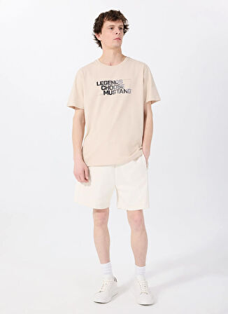 Mustang Bisiklet Yaka Baskılı Bej Erkek T-Shirt M5SM-TST1302