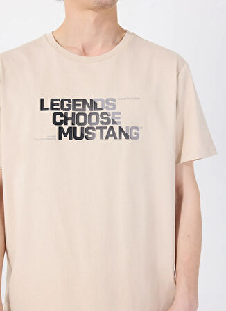Mustang Bisiklet Yaka Baskılı Bej Erkek T-Shirt M5SM-TST1302