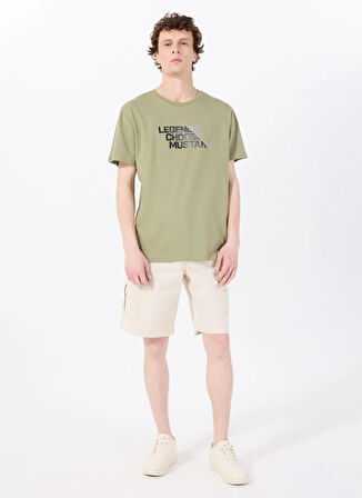Mustang Bisiklet Yaka Baskılı Haki Erkek T-Shirt M5SM-TST1302