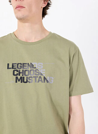Mustang Bisiklet Yaka Baskılı Haki Erkek T-Shirt M5SM-TST1302
