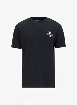 Mustang Bisiklet Yaka Baskılı Siyah Erkek T-Shirt M5SM-TST1844