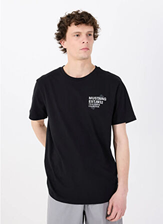 Mustang Bisiklet Yaka Baskılı Siyah Erkek T-Shirt M5SM-TST1929