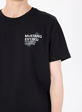 Mustang Bisiklet Yaka Baskılı Siyah Erkek T-Shirt M5SM-TST1929