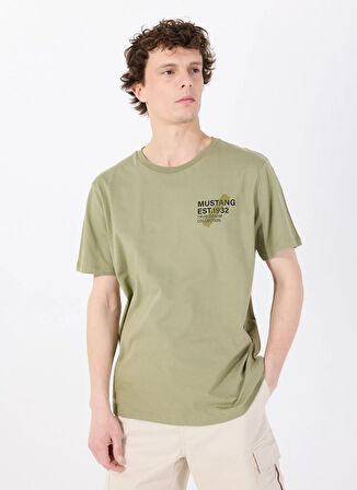 Mustang Bisiklet Yaka Baskılı Haki Erkek T-Shirt M5SM-TST1929