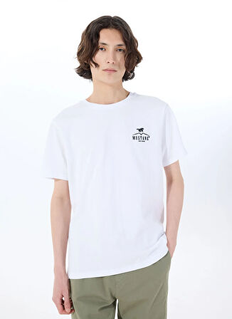 Mustang Bisiklet Yaka Baskılı Beyaz Erkek T-Shirt M5SM-TST1844