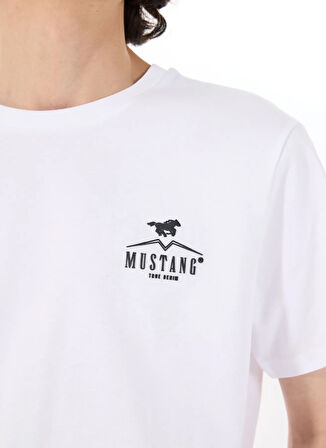 Mustang Bisiklet Yaka Baskılı Beyaz Erkek T-Shirt M5SM-TST1844