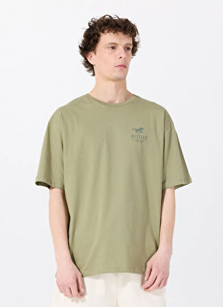 Mustang Bisiklet Yaka Baskılı Haki Erkek T-Shirt M5SM-TST1990