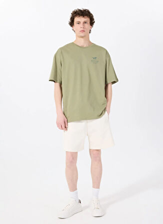 Mustang Bisiklet Yaka Baskılı Haki Erkek T-Shirt M5SM-TST1990