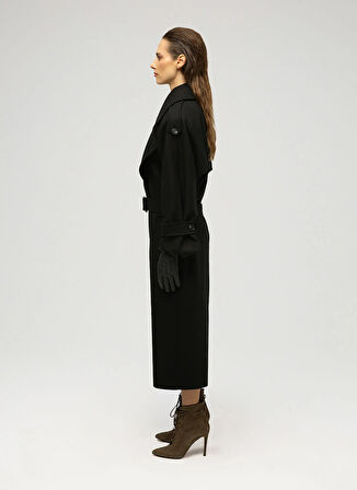 Maximus Geniş Yaka Uzun Siyah Kadın Palto
