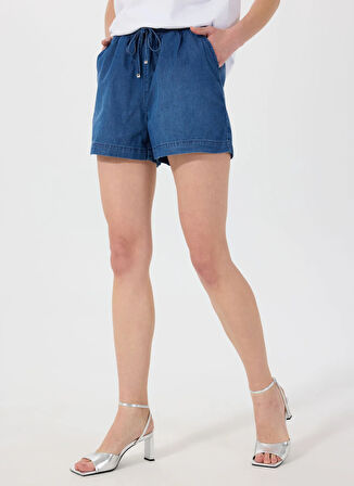 Mustang Lastikli Bel Normal Lacivert Kadın Denim Şort M5SL-SRT1102