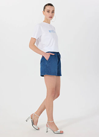 Mustang Lastikli Bel Normal Lacivert Kadın Denim Şort M5SL-SRT1102