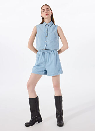 Mustang Lastikli Bel Normal Mavi Kadın Denim Şort M5SL-SRT1115