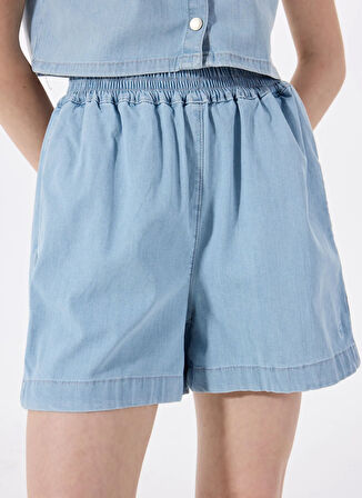 Mustang Lastikli Bel Normal Mavi Kadın Denim Şort M5SL-SRT1115