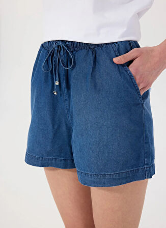 Mustang Lastikli Bel Normal Lacivert Kadın Denim Şort M5SL-SRT1102