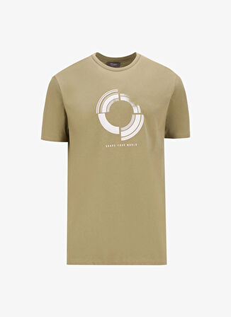People By Fabrika Bisiklet Yaka Baskılı Haki Erkek T-Shirt PBF5SM-TST9547