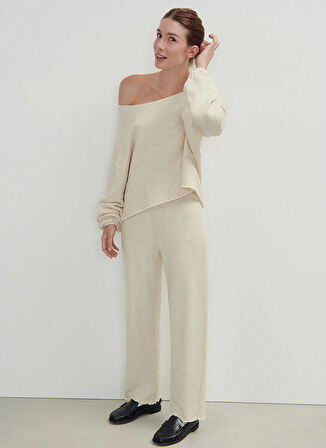 Ekru Kadın Kayık Yaka Crop Sweatshirt ITO03AE25_ECRU MELANGE