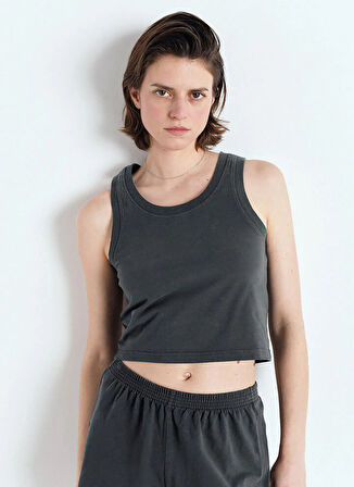 American Vintage Yuvarlak Yaka Düz Lacivert Kadın T-Shirt FAZ01AE25_ACIER