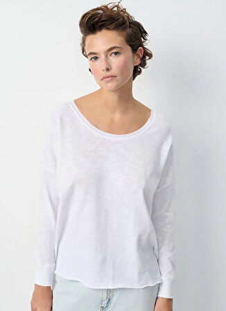 Beyaz Kadın Geniş Fit T-Shirt SON36E25_BLANC