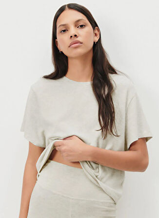 Açık Gri Kadın Geniş Fit T-Shirt YPA02GE25_GRIS CHINE