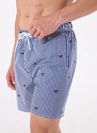 Lacivert - Beyaz Erkek Normal Bel Desenli Şort Mayo M5SM-SRT0003