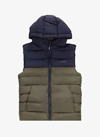 Haki Erkek Çocuk Kapüşon Yaka Relaxed Fit Baskılı Puffer Yelek J4WB-YLK7717