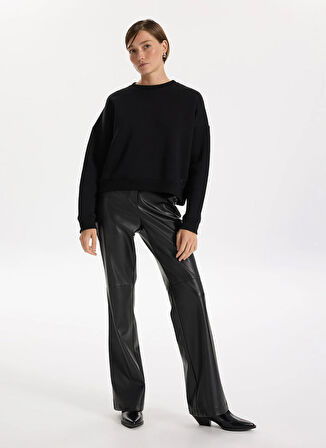 Fabrika Bisiklet Yaka Düz Siyah Kadın Sweatshırt RAVELLO-Y