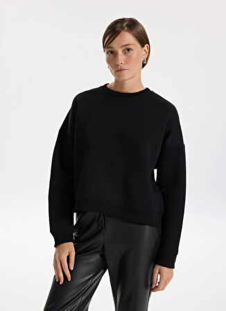 Fabrika Bisiklet Yaka Düz Siyah Kadın Sweatshırt RAVELLO-Y