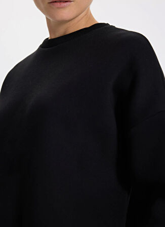 Fabrika Bisiklet Yaka Düz Siyah Kadın Sweatshırt RAVELLO-Y