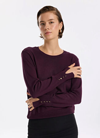 Fabrika Bisiklet Yaka Basic Düz Bordo Kazak Kadın PAGOSA