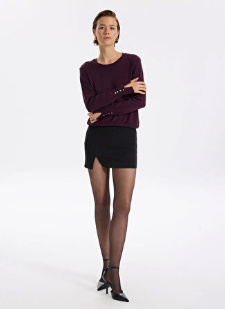 Fabrika Bisiklet Yaka Basic Düz Bordo Kazak Kadın PAGOSA