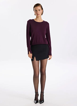 Fabrika Bisiklet Yaka Basic Düz Bordo Kazak Kadın PAGOSA