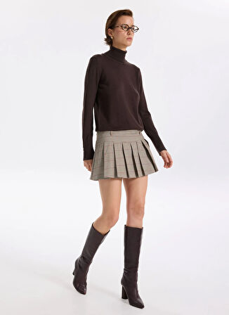 Fabrika Balıkçı Yaka Basic Düz Koyu Kahve Kazak Kadın REZZA