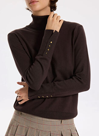 Fabrika Balıkçı Yaka Basic Düz Koyu Kahve Kazak Kadın REZZA