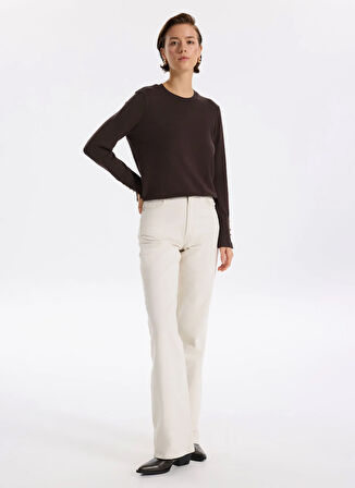 Fabrika Bisiklet Yaka Basic Düz Koyu Kahve Kazak Kadın PAGOSA