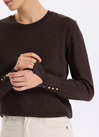 Fabrika Bisiklet Yaka Basic Düz Koyu Kahve Kazak Kadın PAGOSA