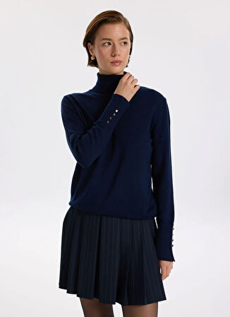 Fabrika Balıkçı Yaka Basic Düz Lacivert Kazak Kadın REZZA