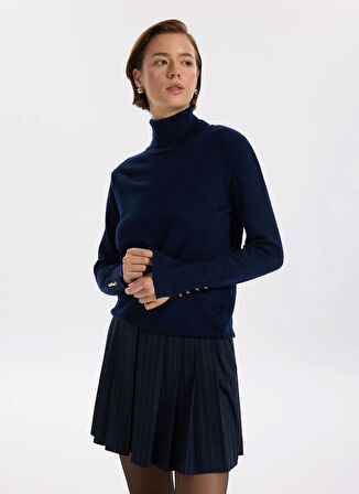 Fabrika Balıkçı Yaka Basic Düz Lacivert Kazak Kadın REZZA