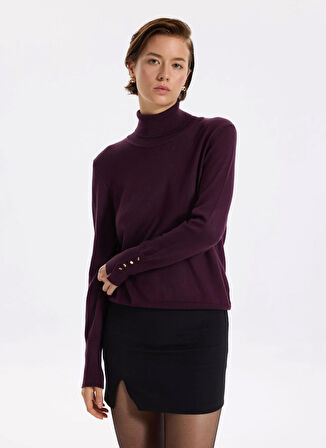 Fabrika Balıkçı Yaka Basic Düz Bordo Kazak Kadın REZZA