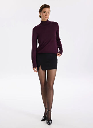 Fabrika Balıkçı Yaka Basic Düz Bordo Kazak Kadın REZZA